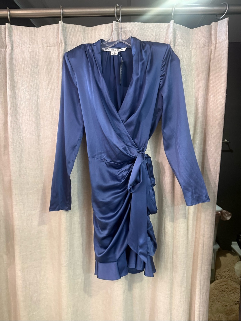 Veronica Beard Midnight Blue Satin Dress with Side Tie